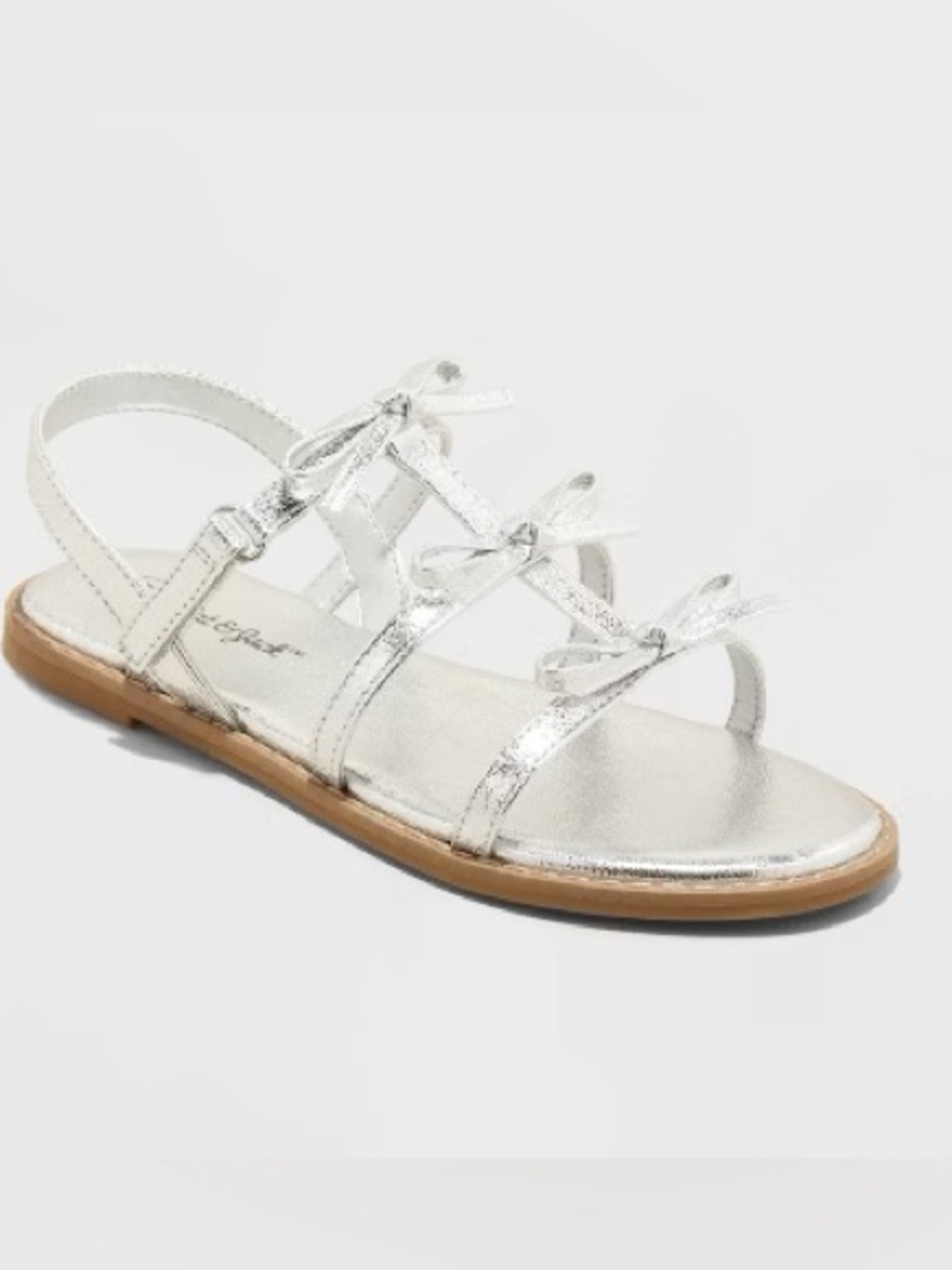 Cat & Jack Metallic Silver Girls' Bow Strap Sandals Various Sizes